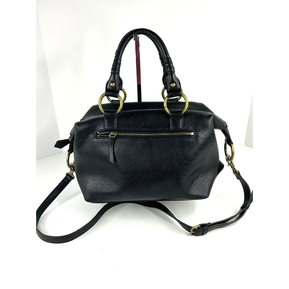 Frye And Co Womens Satchel Handbag Black Large Double Handles Crossbody Textured